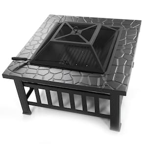 Fire Pit Table 32 in. Square Metal Firepit Stove Backyard Patio Garden Fireplace for Camping, Outdoor Heating, Bonfire