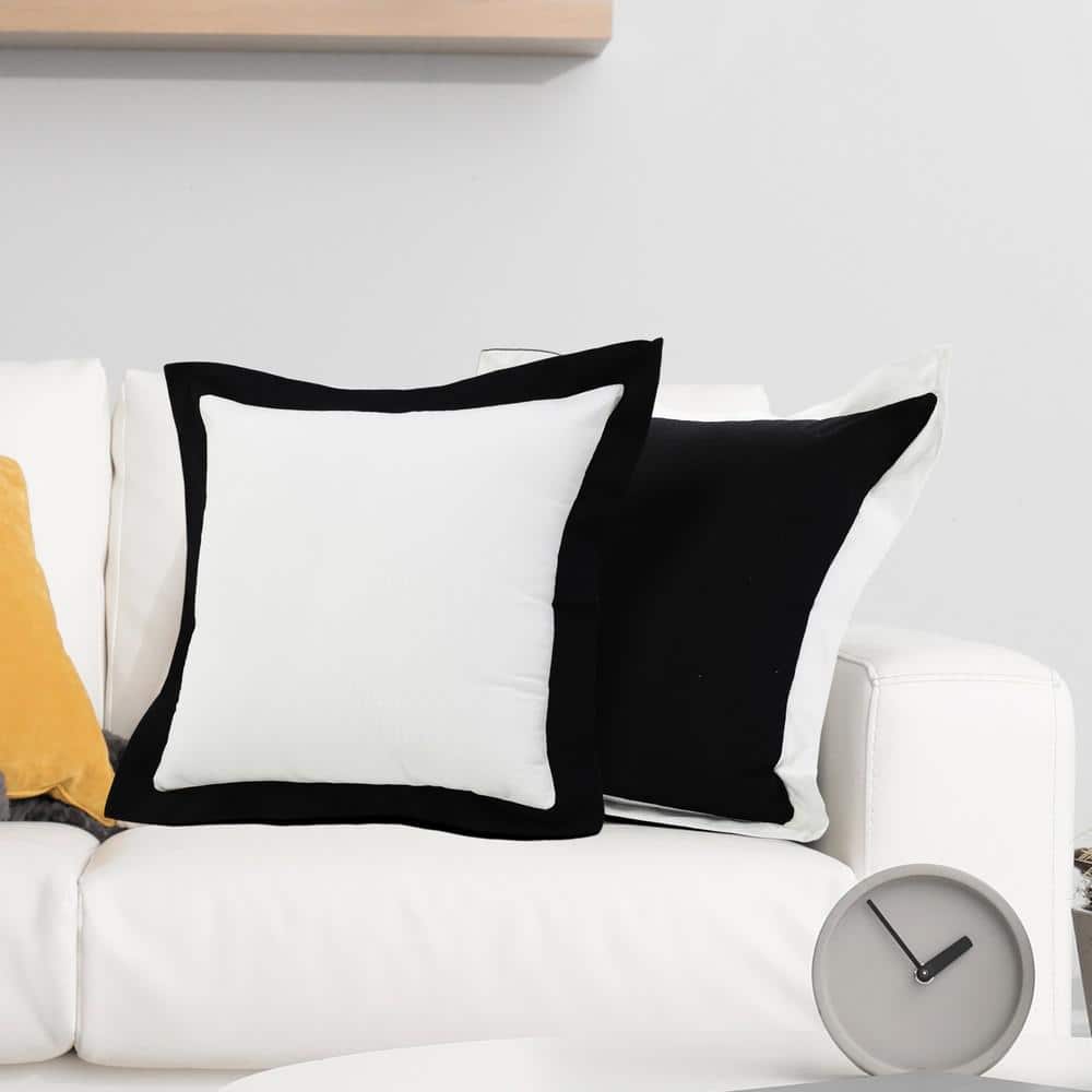 20" Black and White Cotton Geometric Throw Pillow