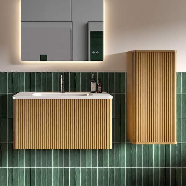 14.2 in. W x 29.5 in. H Rectangular Brown MDF Surface Mount Medicine Cabinet without Mirror