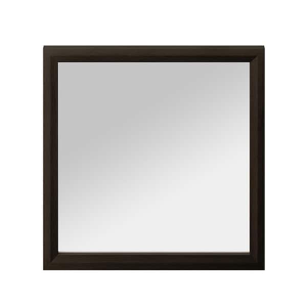 Farmhouse Walnut 35 in. W x 35 in. H Square Wood Frame Mirror Wall Mounted Dresser Mirror Living Room Bedroom, Bathroom