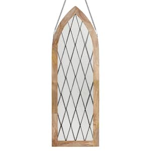 Cathedral Beveled Diamond Clear Beveled Glass Window Panel in Mango Wood Frame