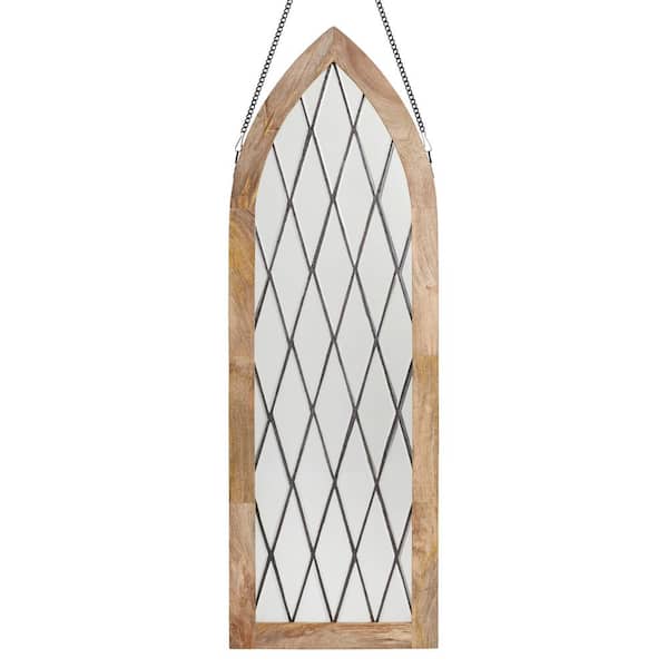 River of Goods Cathedral Beveled Diamond Clear Beveled Glass Window Panel in Mango Wood Frame