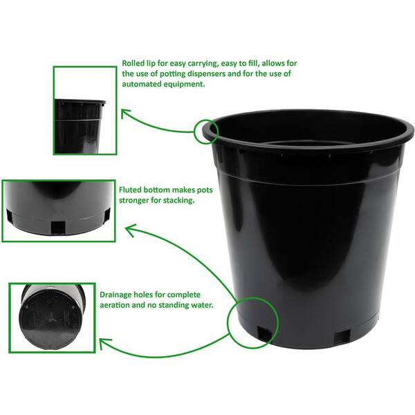 Viagrow 50 Gal. Trade Pot, Black Round Plastic Nursery Garden Pots