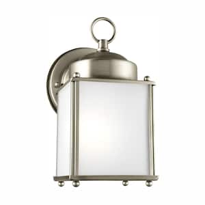 New Castle 1-Light Antique Brushed Nickel Outdoor 8.25 in. Wall Lantern Sconce with LED Bulb