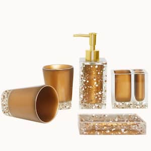 5-Piece Bathroom Accessory Set with Soap Dish, Soap Dispenser, Toothbrush Holder, Tumbler in Gold
