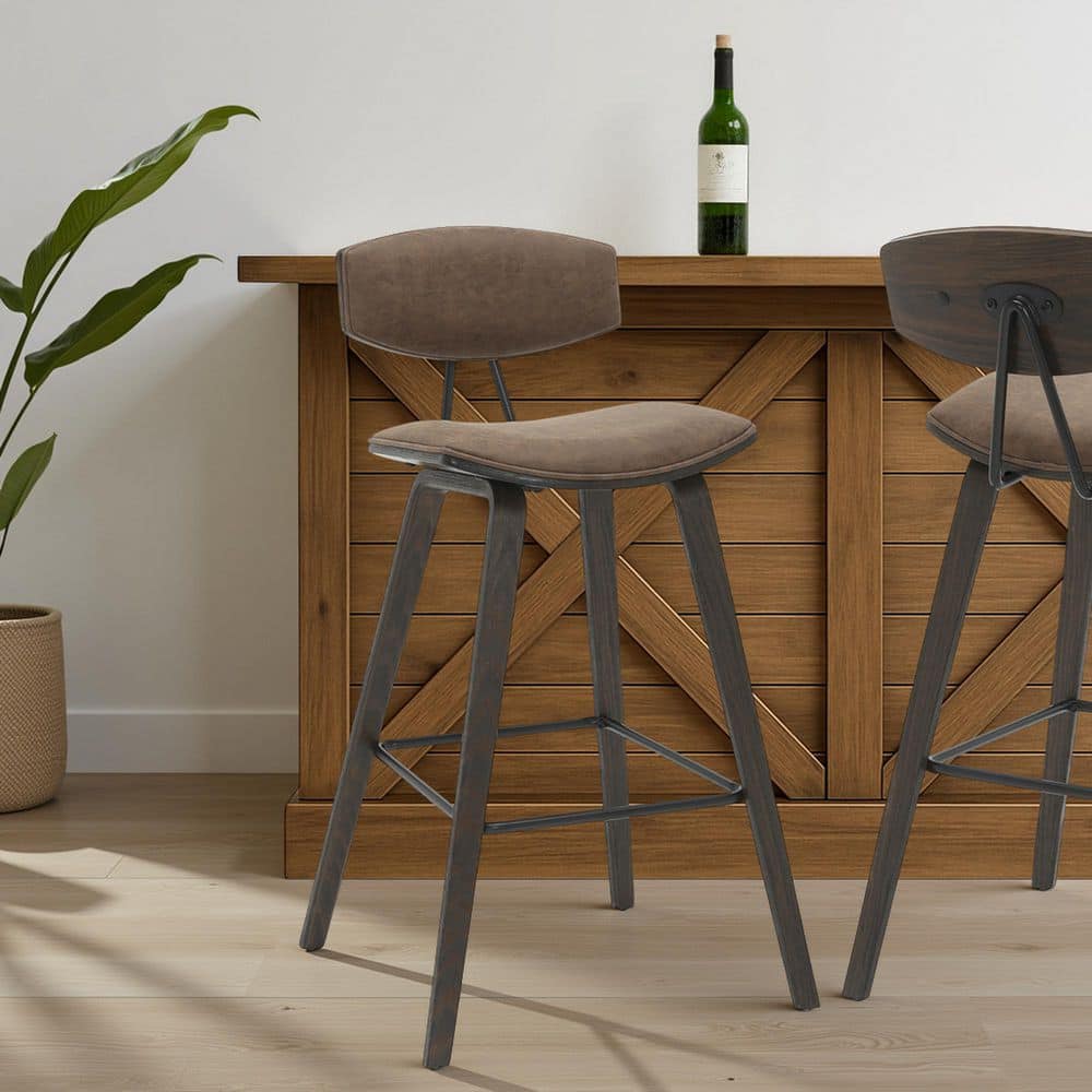 Fox 38 in. H Bar Height Vintage Dark Brown Curved Back Wood Bar Stool with Faux Leather Seat price history on PriceWatchPro