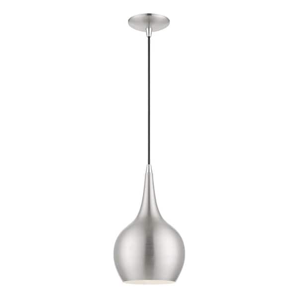 Pollydale 1-Light Brushed Nickel Mini Pendant with Polished Chrome Accents