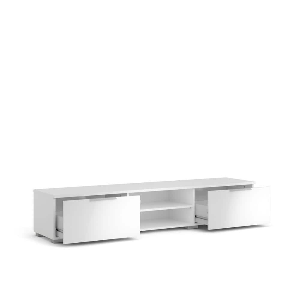 White Gloss Engineered Wood TV Stand with Cabinet and Shelves