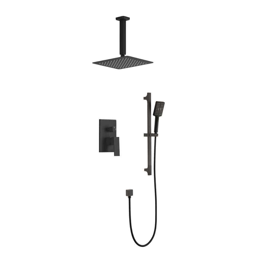 Nestfair 4 Spray Square Patterns Wall Bar Shower Kit with Shower Head and Hand Shower in Matte