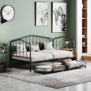 Stylish Black Twin Size Metal Daybed with 2-Drawer