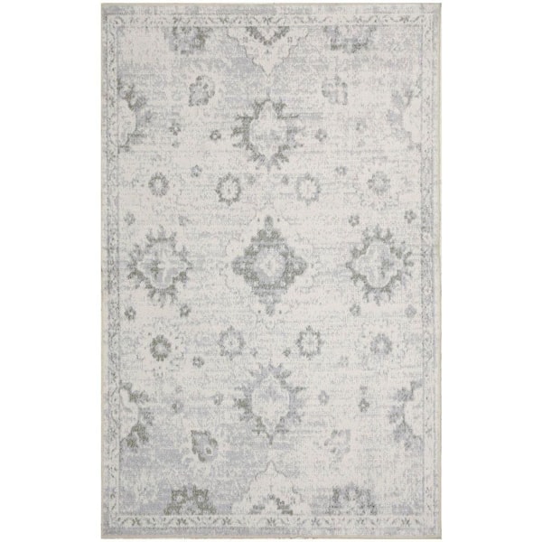 Nourison Astra Machine Washable Ivory 3 ft. x 5 ft. Distressed Traditional Area Rug