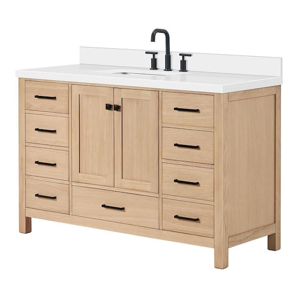 ARIEL Cambridge 54 in. Single Sink Freestanding Bathroom Vanity in Oak with Pure White Quartz Top