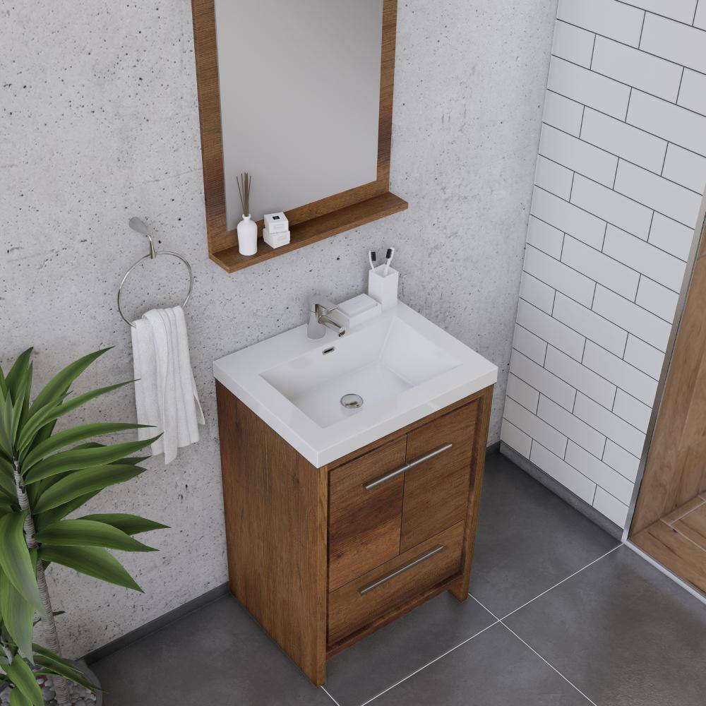 Alya 24" Rosewood Brown MDF Freestanding Bathroom Vanity with White Acrylic Sink