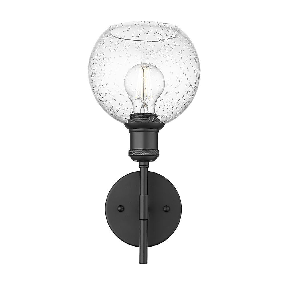 Matte Black Steel Wall Sconce with Seeded Glass Globe