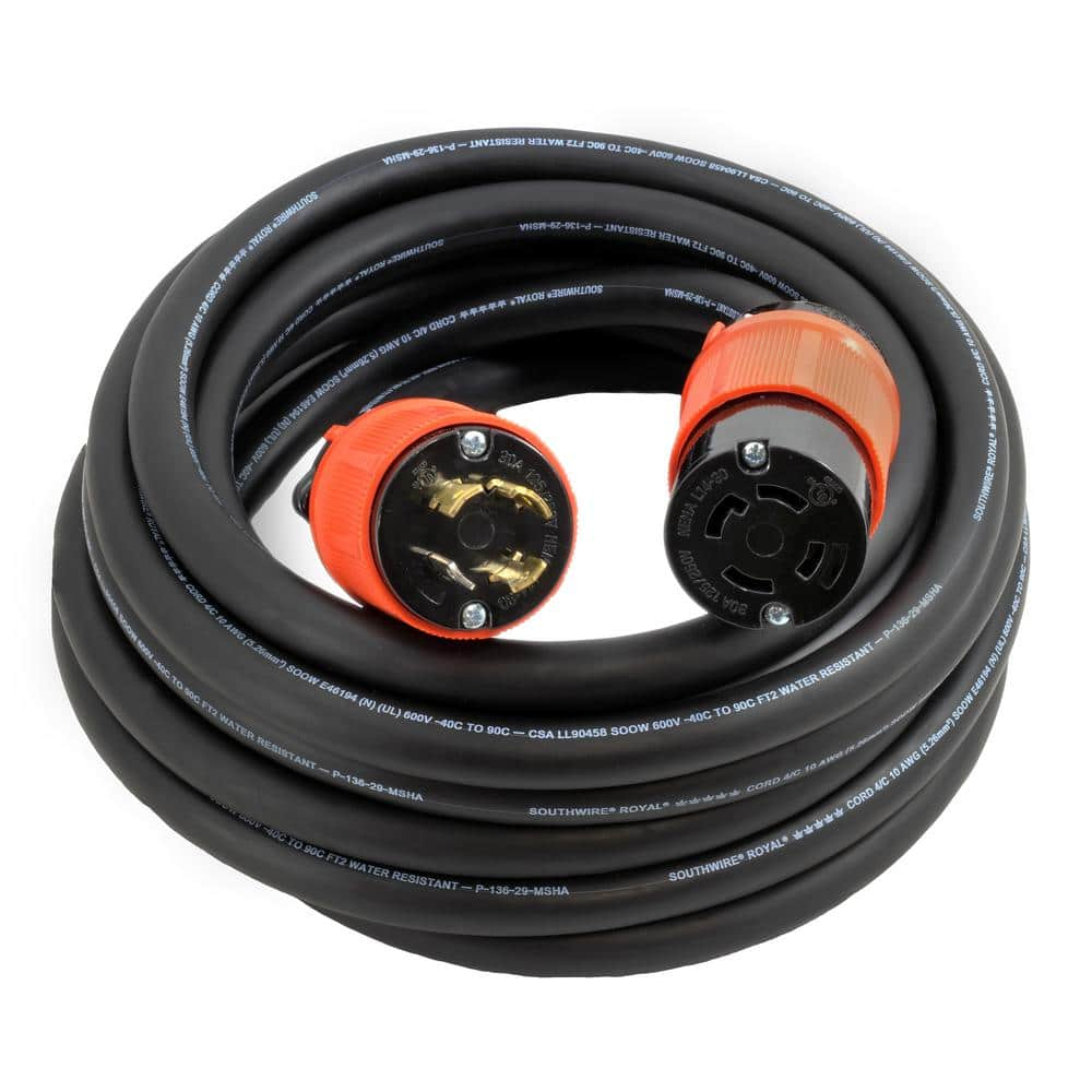 75 ft. 10/4 SOOW NEMA L14-30 125-Volt/250-Volt 30 Amp Generator Rubber Extension Cord -  AC WORKS, L1430PR-075E