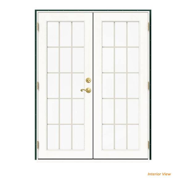 JELD-WEN 60 in. x 80 in. W-2500 Green Clad Wood Right-Hand 15 Lite French Patio Door w/White Paint Interior