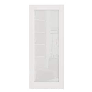 36 in. x 80 in. Solid Core MDF 1-Lite Tempered Frosted Glass and Manufacture Wood White Primed Interior Door Slab