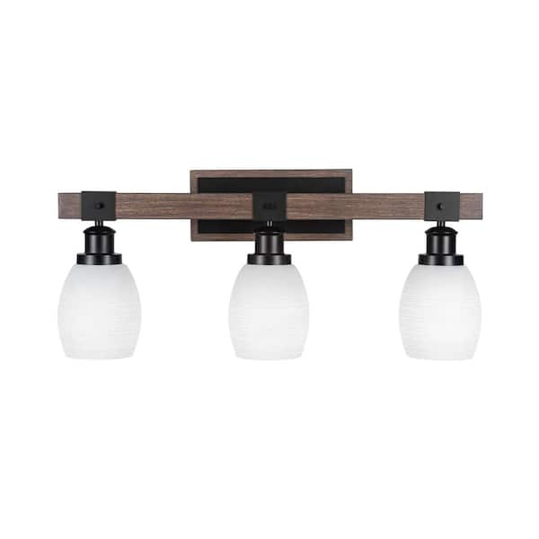 Unbranded Richmond 25.25 in. 3 Light Vanity Light Matte Black and Painted Woodlook Metal with 5 in. White Matrix no bulbs included