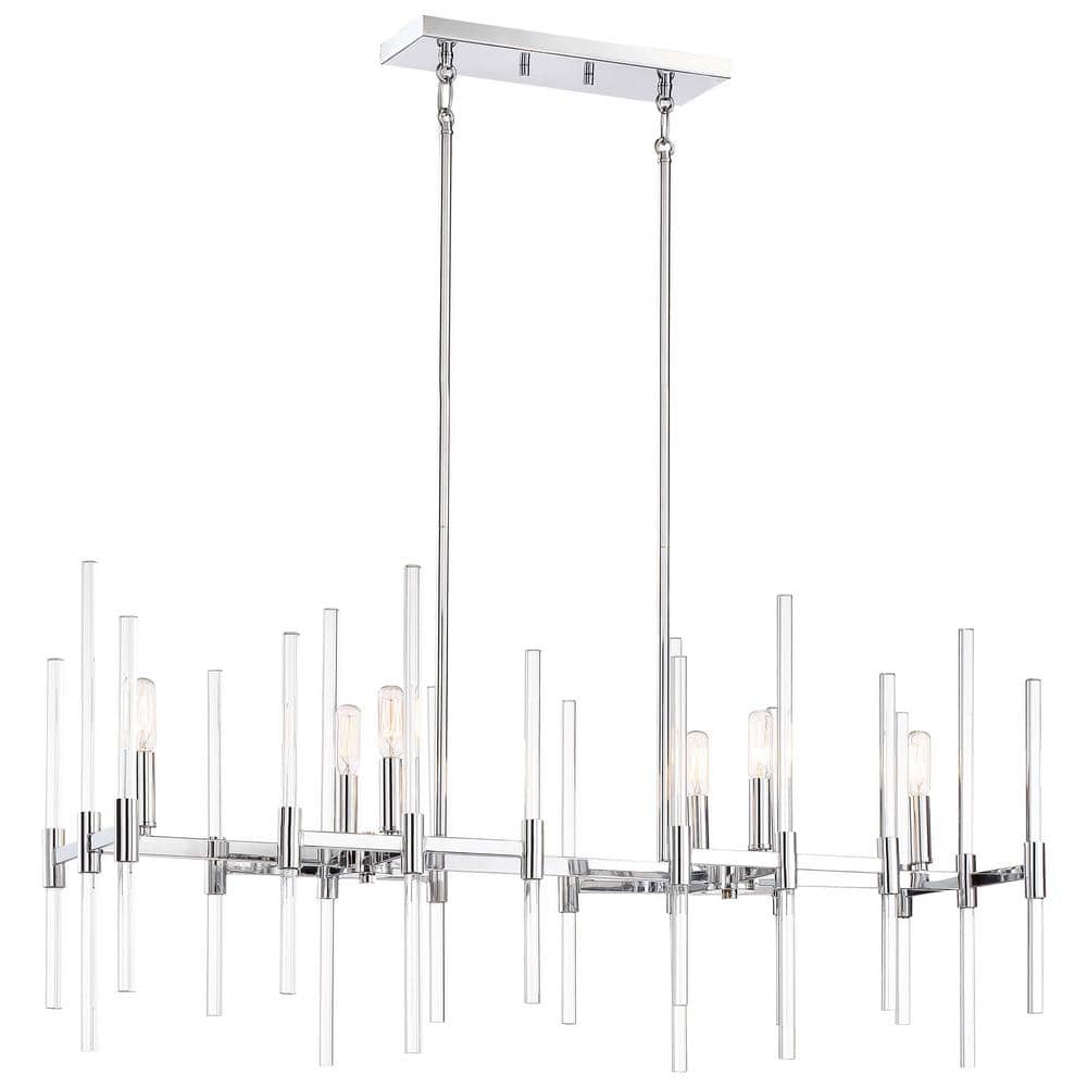 Transitional Chrome Pillar 6-Light Island Chandelier with Clear Glass Spires