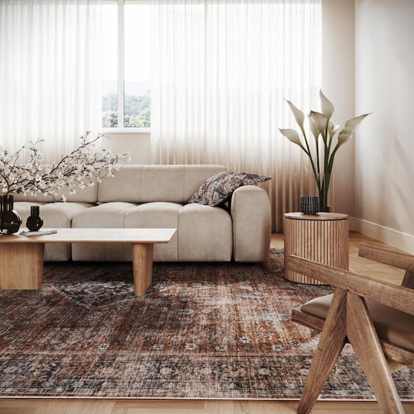 Orielle Medallion Traditional Washable Area Rust 5 ft. x 7 ft. Indoor Area Rug