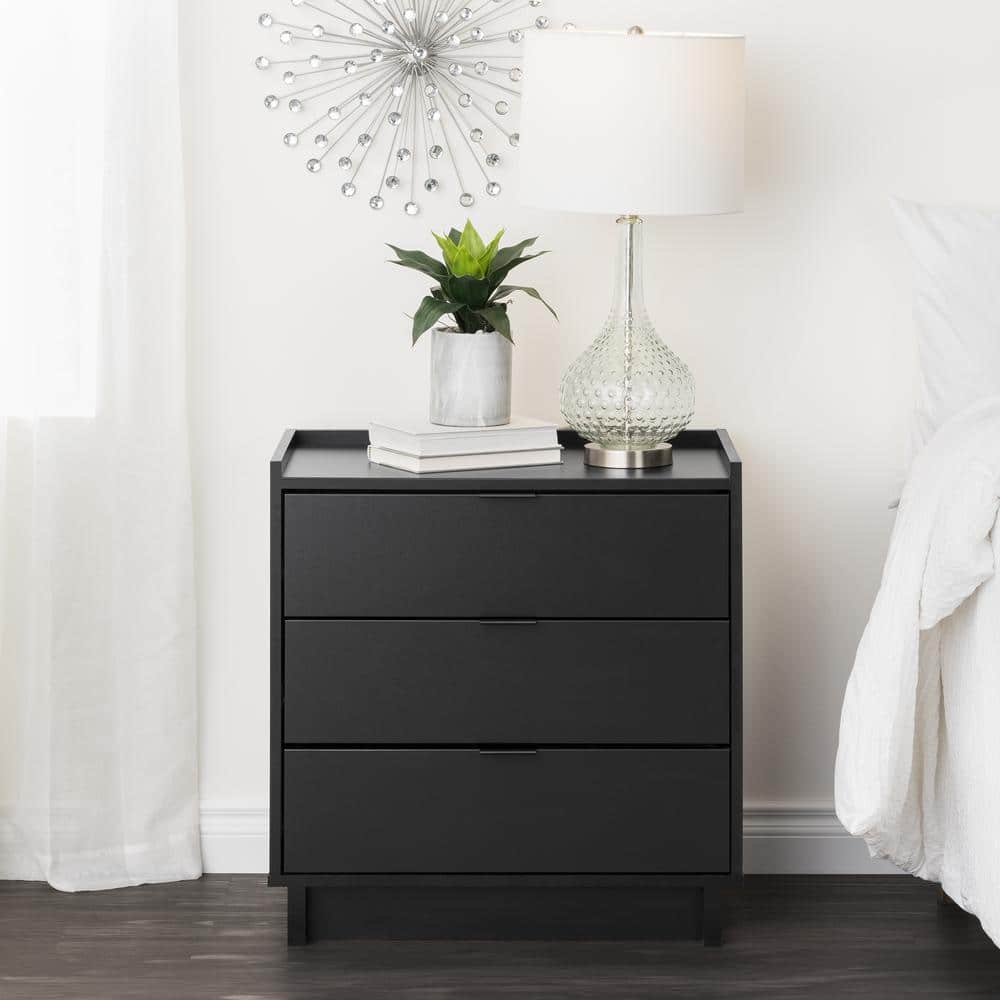 Simple Black 3-Drawer Modern Nightstand