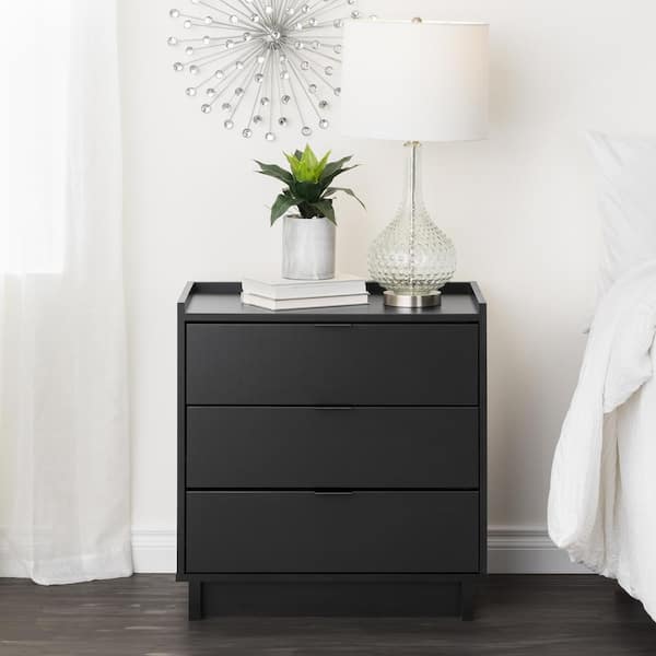 Prepac Simply Modern Black 3-Drawer 26.5 in. W Nightstand