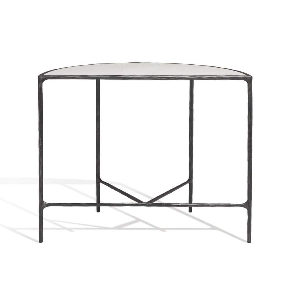Jessa Demilune 36'' Black Metal and White Marble Console Table