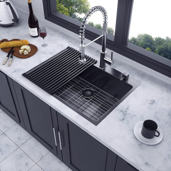 30 in. L x 22 in. W Drop-in Single Bowl 16-Gauge Stainless Steel Kitchen Sink in Gunmetal Black