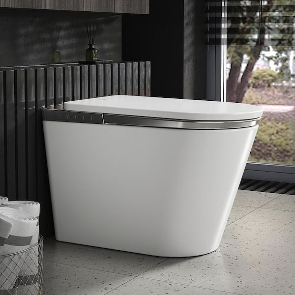 S-G Elongated Smart Bidet Toilet 1.34 GPF in Silver with Power Outage Flush, GFCI, Foot Control, Heated, Auto Open/Close