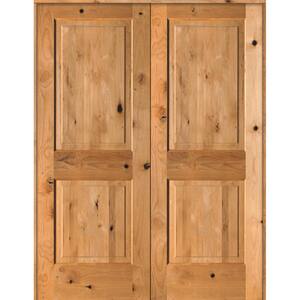 56 in. x 80 in. Rustic Knotty Alder 2-Panel Square-Top Universal/Reversible Grey Stain Wood Double Prehung Interior Door