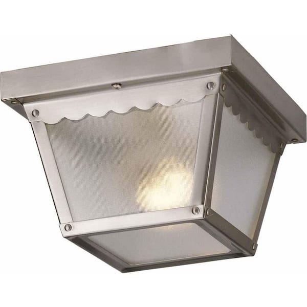 1-Light Outdoor Brushed Nickel Flush Mount Ceiling Fixture