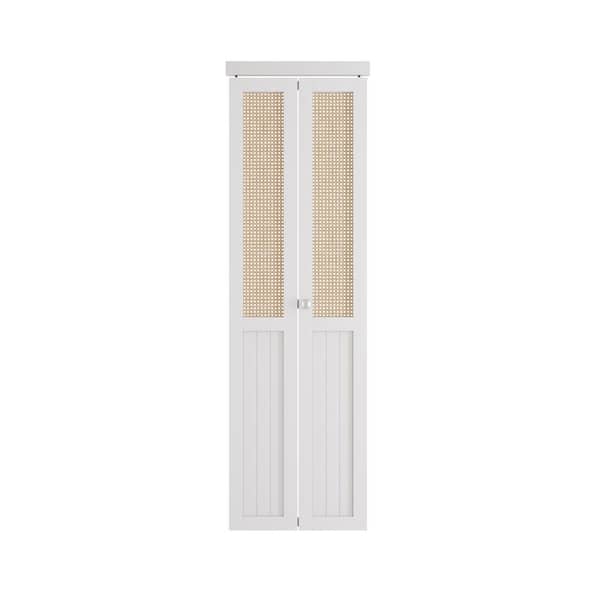 24 in. x 80 in. Webbing and Wood Bi-Fold Interior Door for Closet MDF White Folding Door for Wardrobe Including Hardware