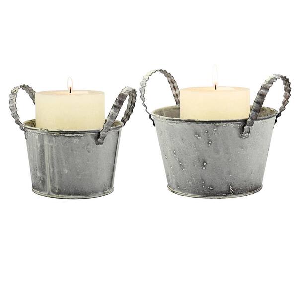 Stonebriar Collection 5 in. x 5 in. Rustic Metal Pail (Set of 2)