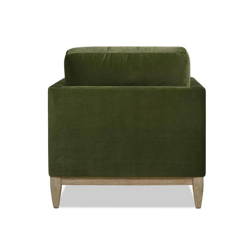 Olive Green Velvet and Wood Chaise Lounge Chair