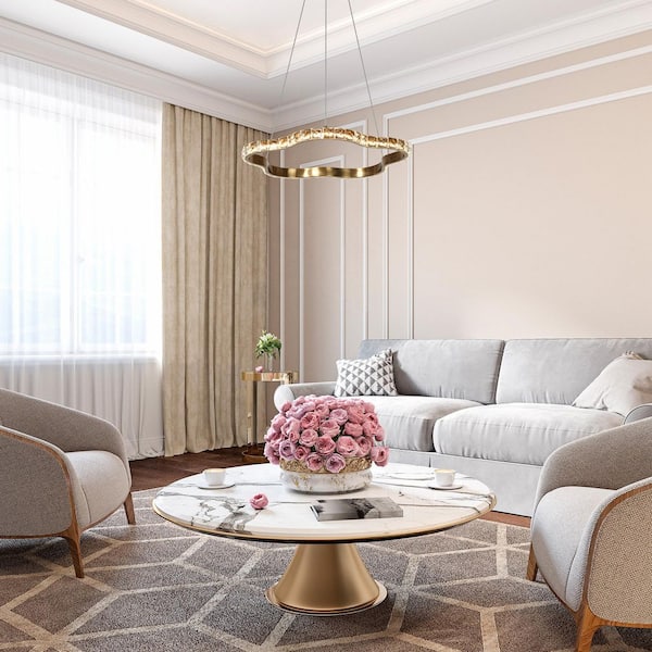 Deslumbrante Modern Crystal 1-Light Brass Circle Chandelier, 1-Tier Luxury Integrated LED Pendant Light