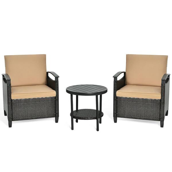 SUNRINX 3Piece Rattan Patio Conversation Set with Cushion and Storage