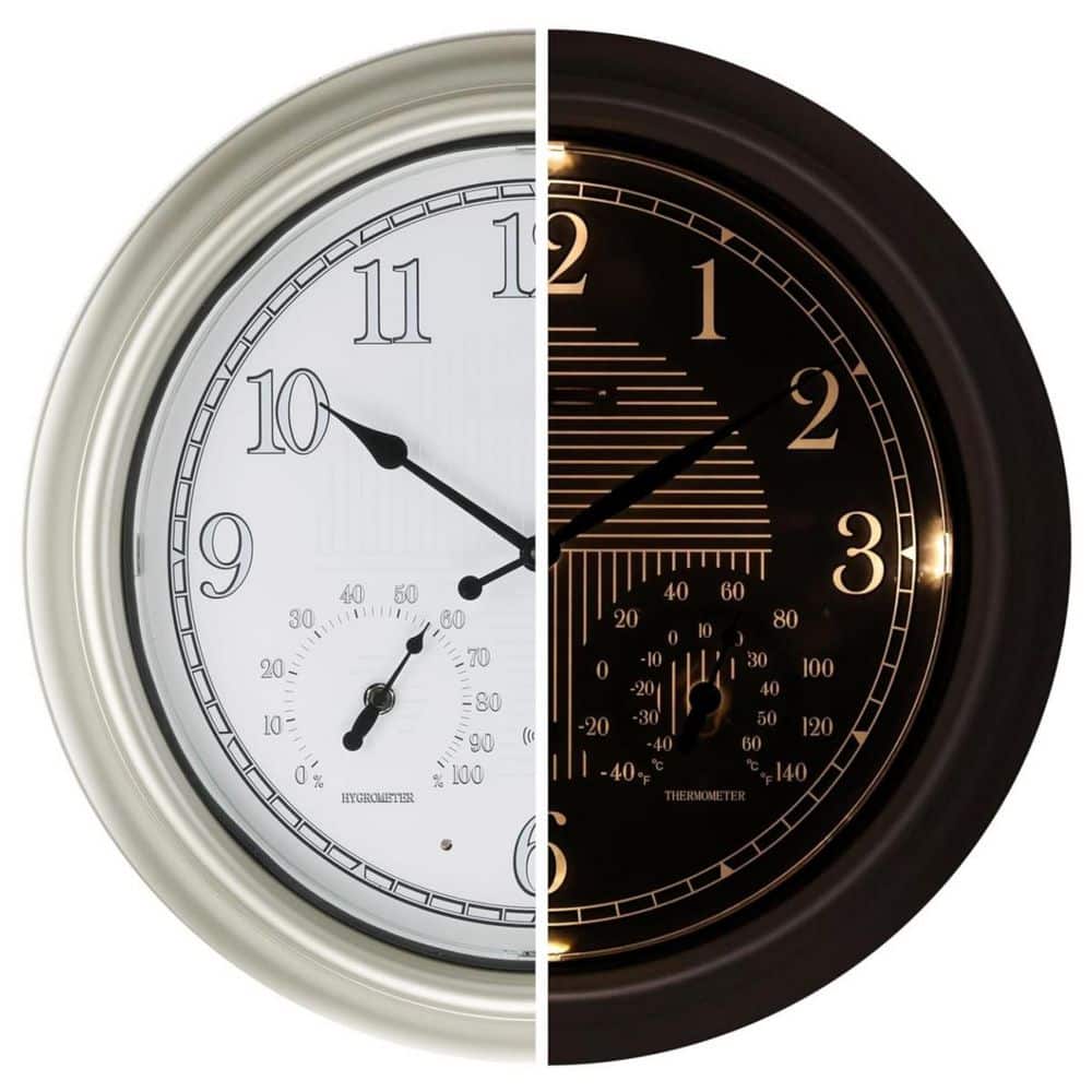 インテリア時計 onulife Temperature and humidity clock Phewnyzo 18 in. Silver/Gold Outdoor Atomic Wall Clock with