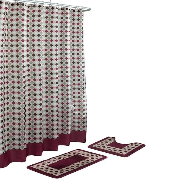 Bath Rug And Shower Curtain Set, Red And White Shower Curtain Set