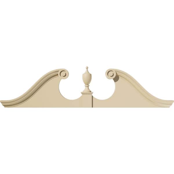Ekena Millwork 64-in. W x 16-in. H x 2-3/4-in. P Rams Head Signature Urethane Pediment (Urn Ships Unattached in Box), Primed Tan