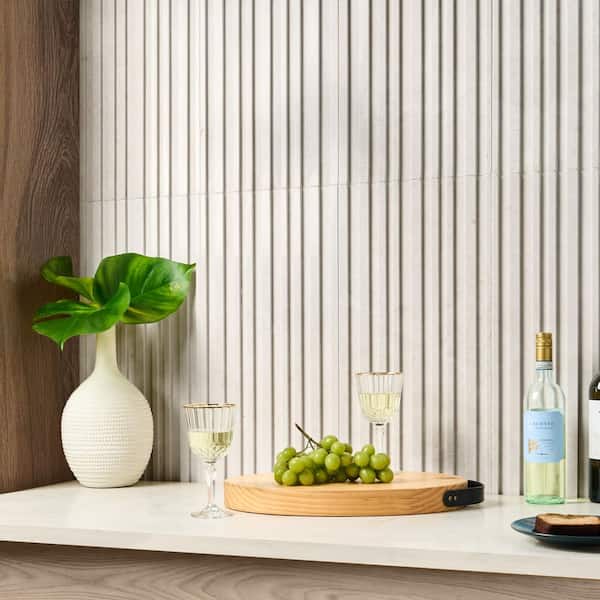 Vanilla Barcode Warm White 4 in. x 0.74 in. 3D Polished and Honed Marble Wall Tile Sample