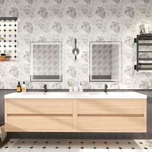 Louis 84 in. W x 20 in. D x 22 in. H Double Sink Floating Bath Vanity in Champagne Oak with White Acrylic Top