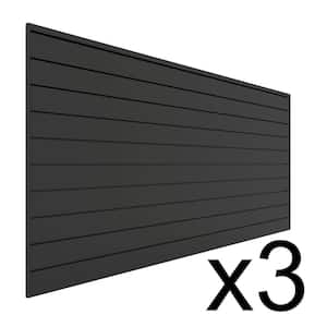 96 in. H x 48 in. W (96 sq. ft.) PVC Slat Wall Panel Set Charcoal (3 panel pack)