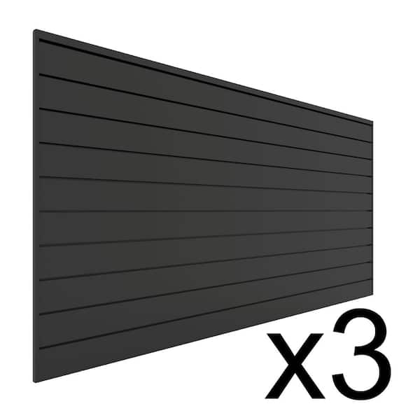 Proslat 96 in. H x 48 in. W (96 sq. ft.) PVC Slat Wall Panel Set Charcoal (3 panel pack)