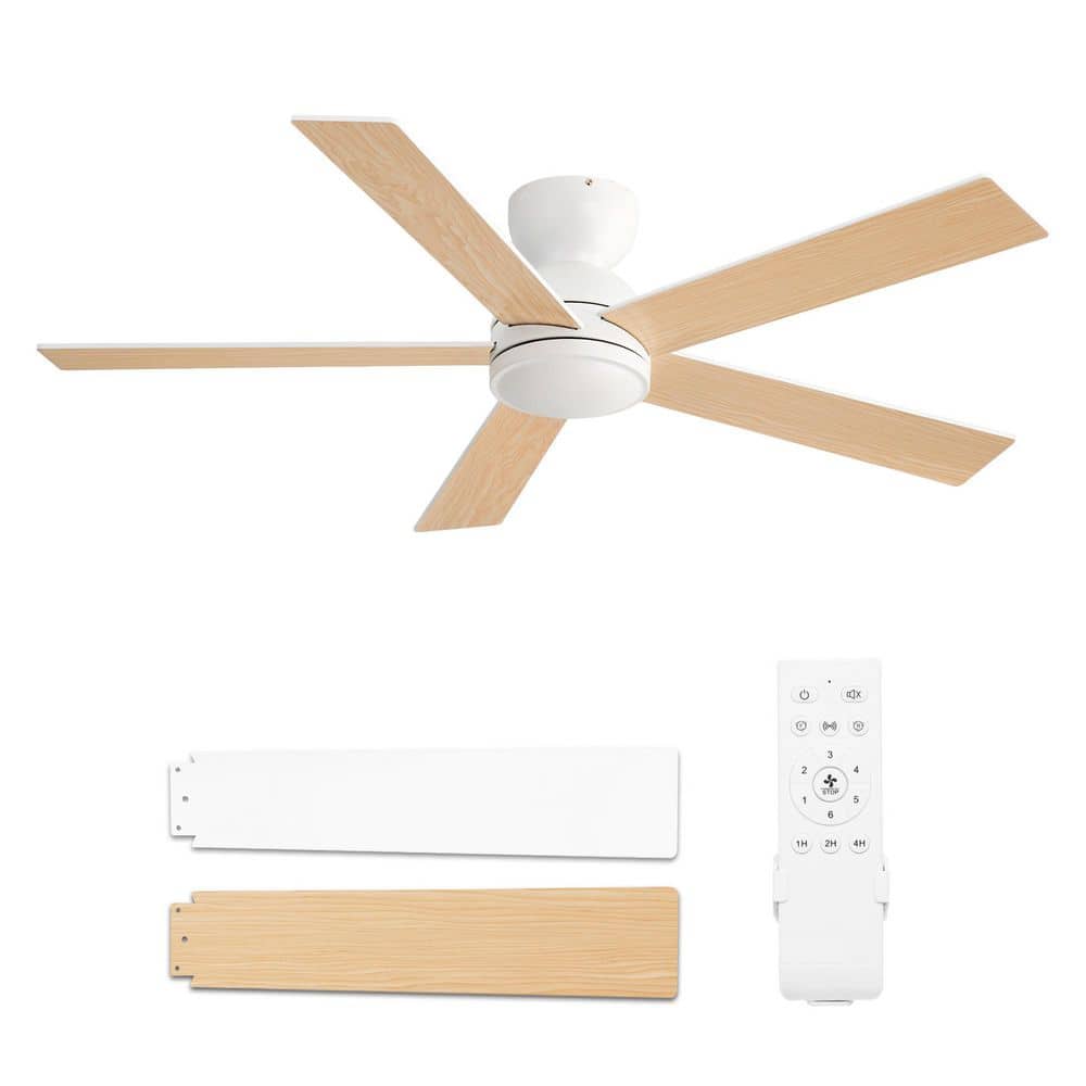 48 in. Indoor 6 Wind Speeds Low Profile Flush Mount Ceiling Fan in White/Original Wood with Remote Control for Bedroom price history on PriceWatchPro