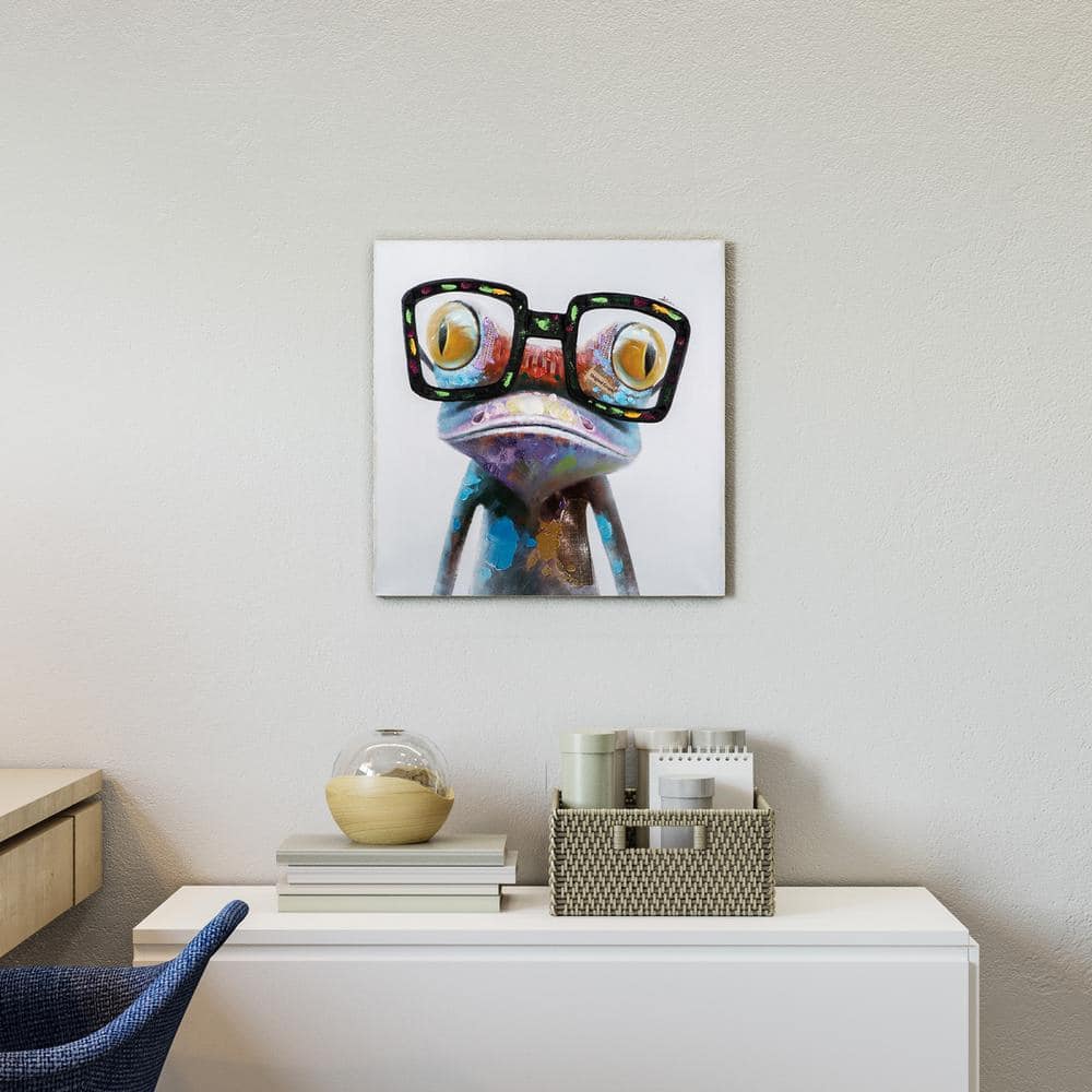 Colorful Hipster Frog Acrylic Canvas Wall Art, 20x20