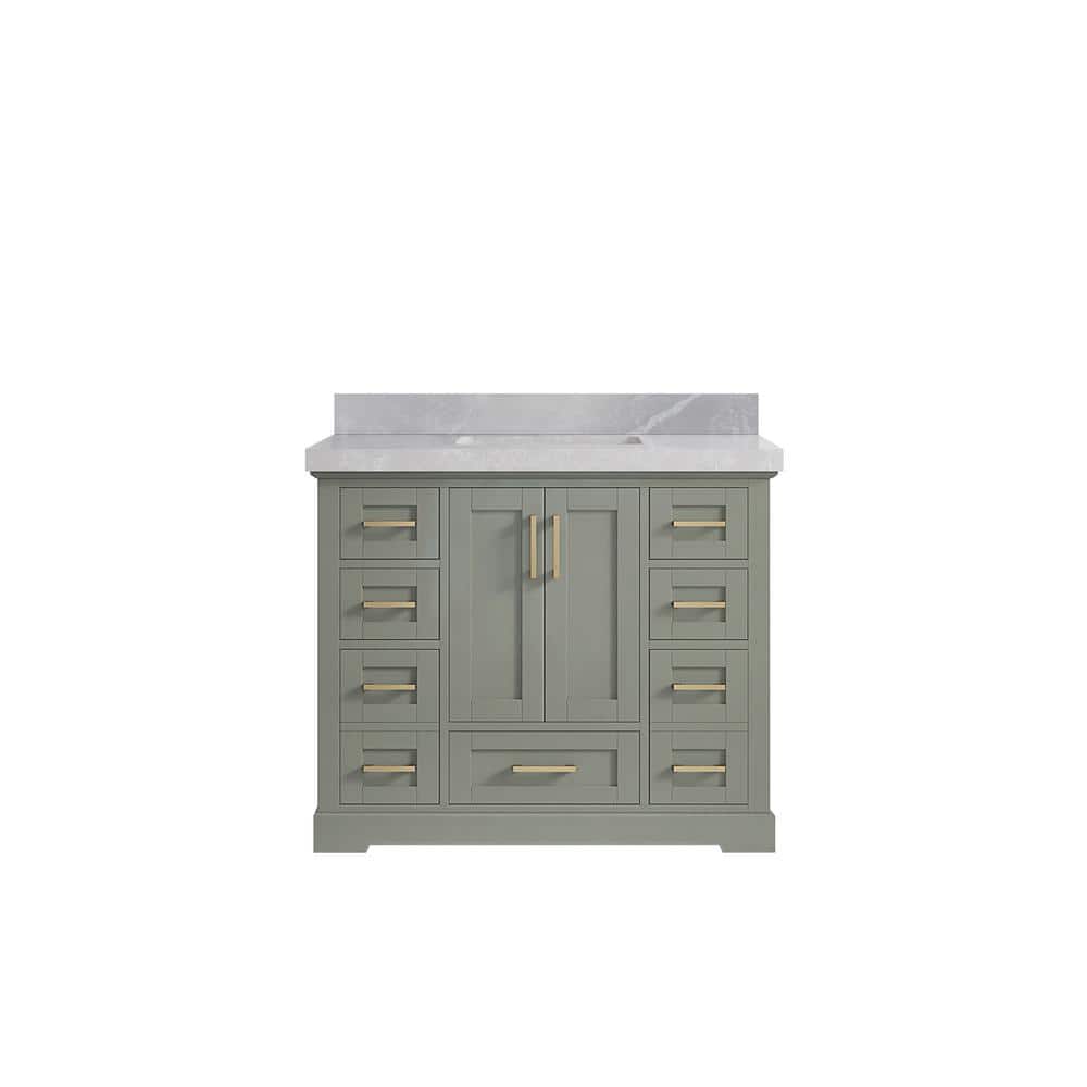 Willow Collections Boston 42 in. W x 22 in. D x 36 in. H Single Sink Bath Vanity in Evergreen with 2 in. Pearl Gray Quartz Top -  BST_EGNLHR42