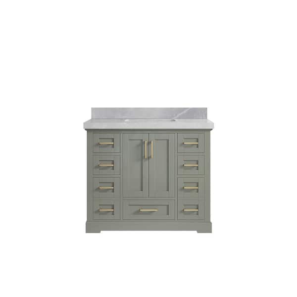Willow Collections Boston 42 in. W x 22 in. D x 36 in. H Single Sink Bath Vanity in Evergreen with 2 in. Pearl Gray Quartz Top