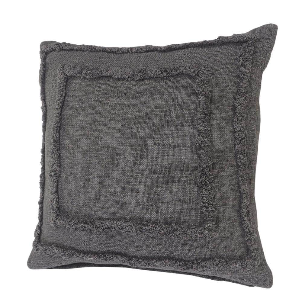 Gray Tufted Square Throw Pillow, 20" x 20"