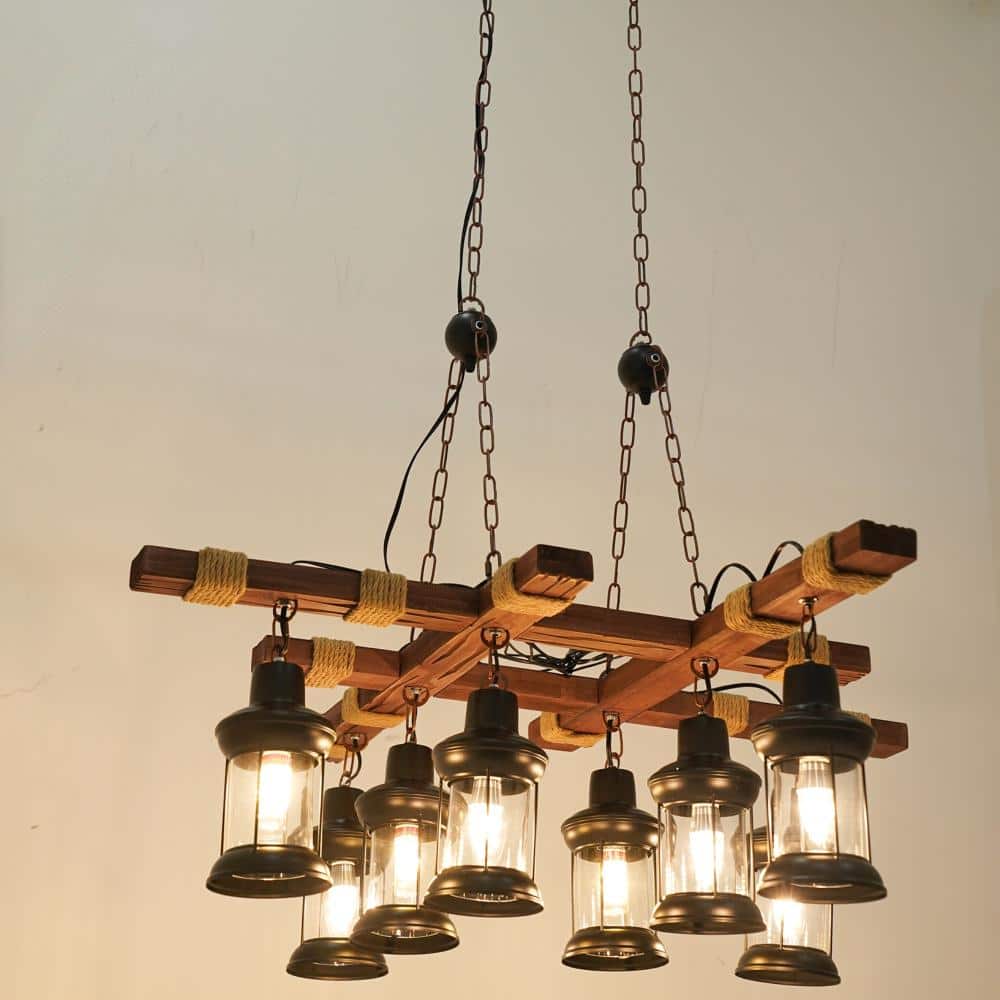 ライト　アンティーク OUKANING 39 in. 8-Light Vintage Industrial Brown Wooden Farmhouse