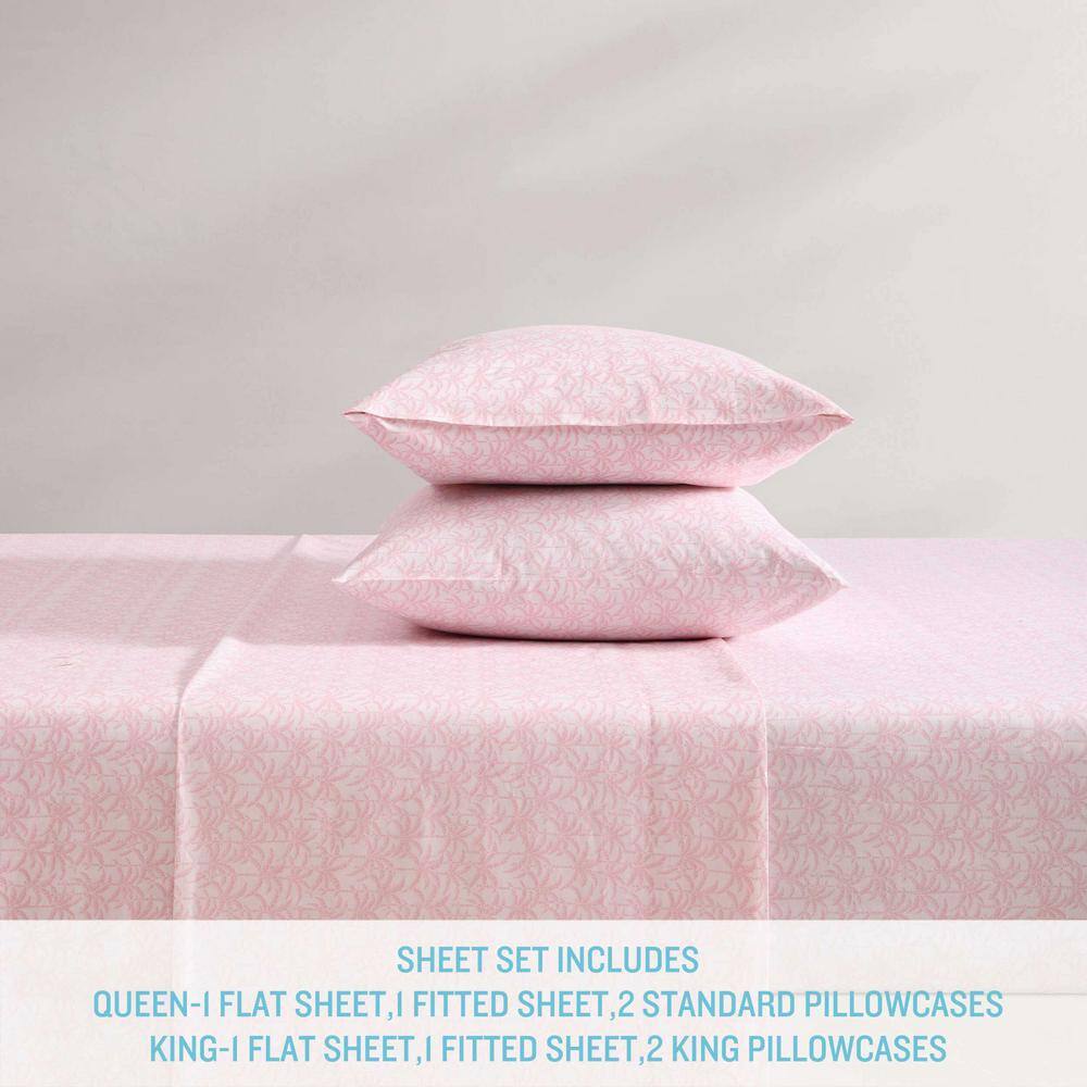 King Pink Cotton Percale Printed Sheet Set